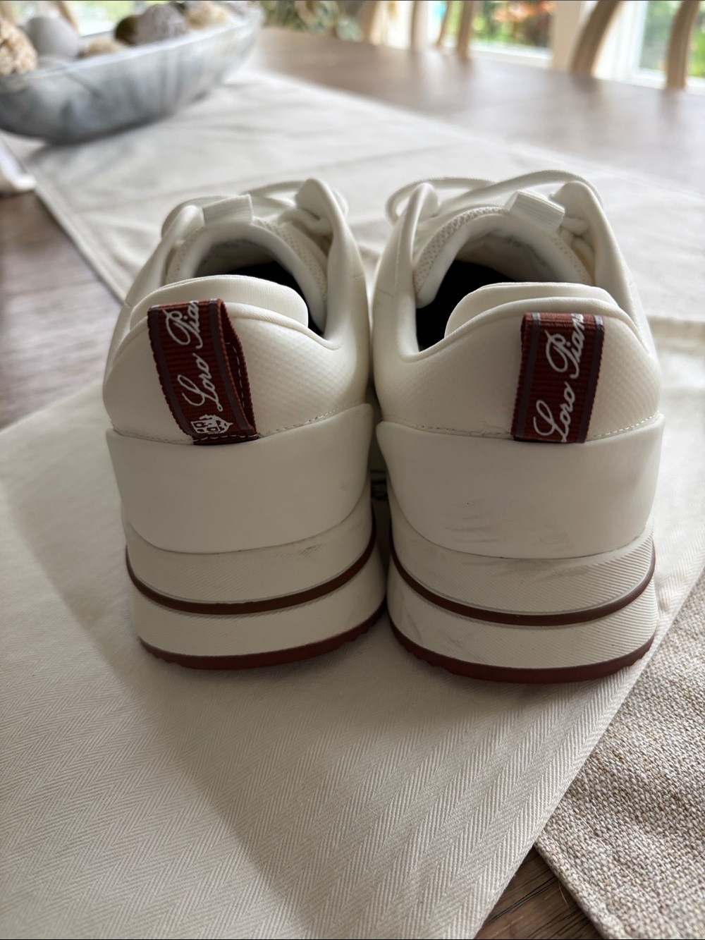 Loro Piana women White Leather & Mesh Sneakers with Maroon Accents - Picture 4 of 8